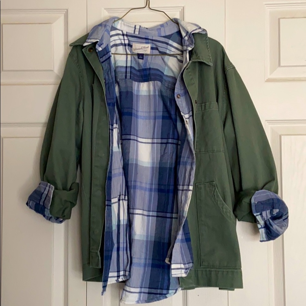 Army Green Canvas Button-Up Lightweight Jacket